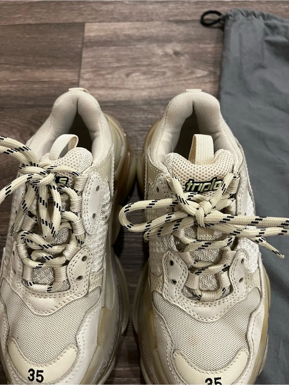 BALENCIAGA Cream Beige Triple S Clear Sole Sneakers size EUR 35 or US 5.5